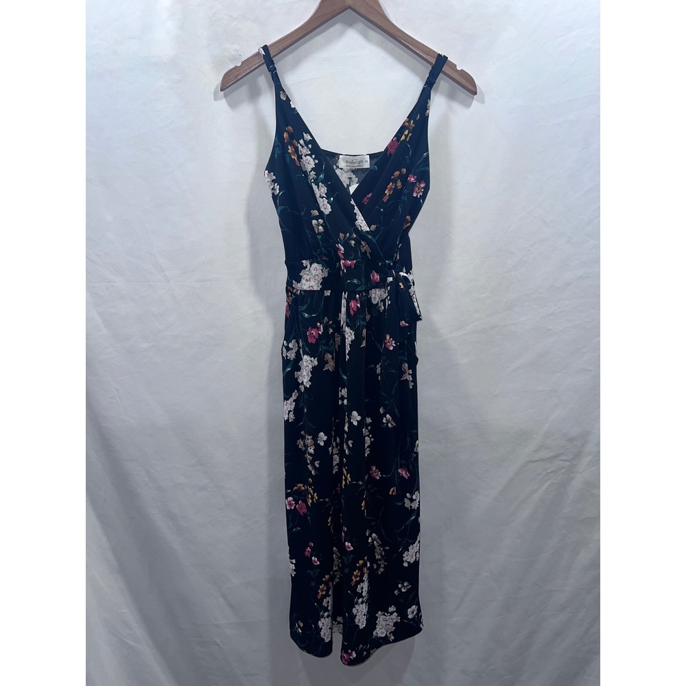 Kaileigh Floral Wide Leg Jumpsuit Black Petite XS Surplice Tie Waist Pockets